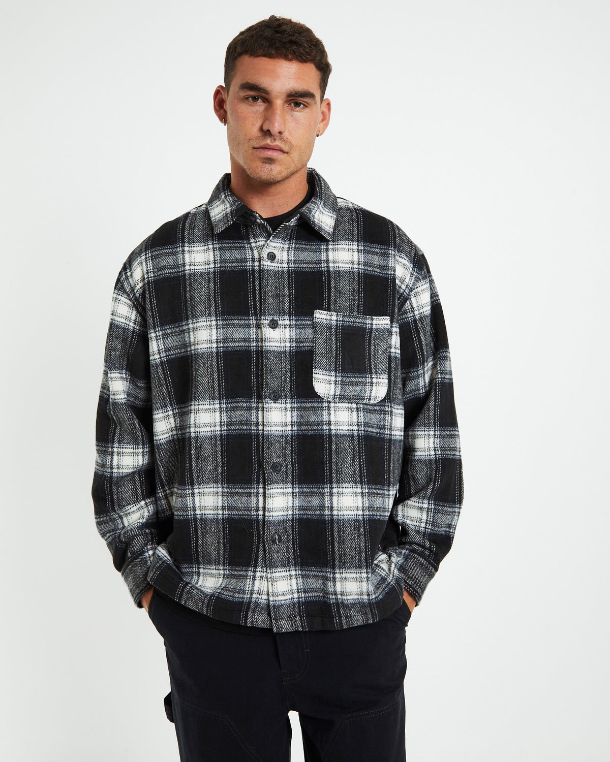 Check Shacket Shirt Ombre Black BLACK