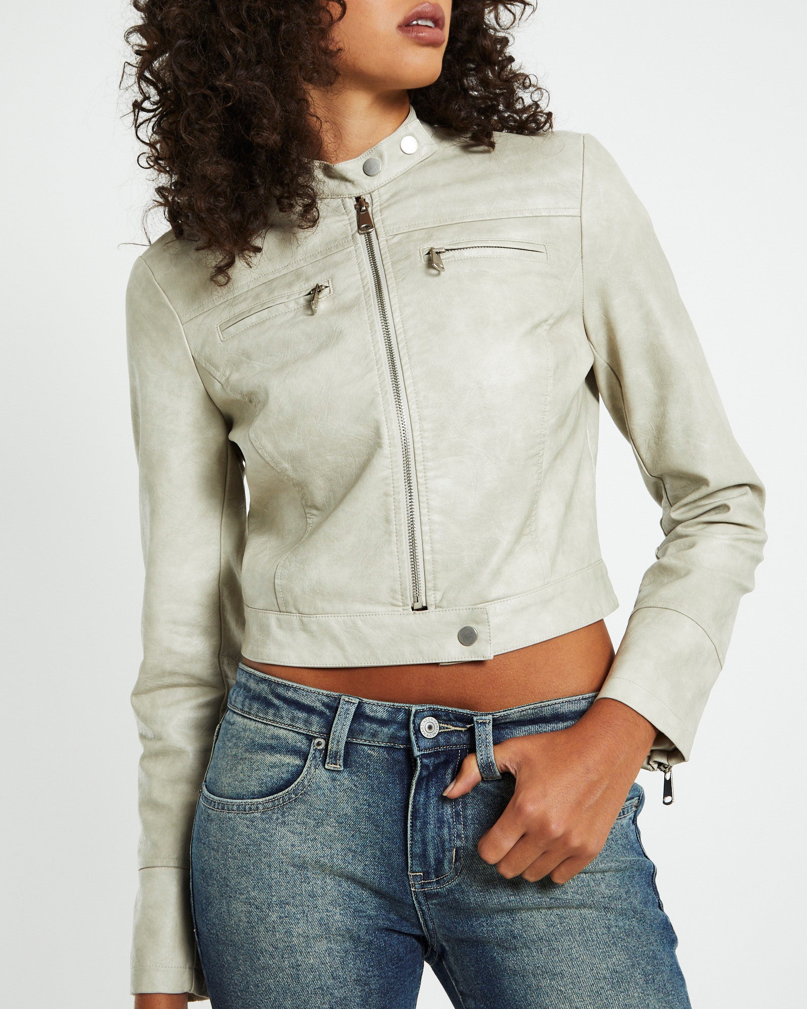 Pandora Moto Leather Look Jacket Cream WHITE