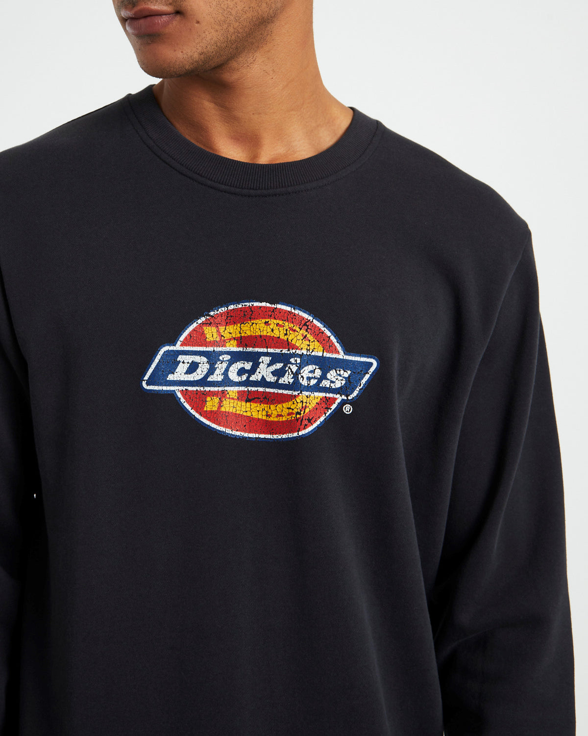 Classic Logo Distressed Crewneck Jumper Black BLACK