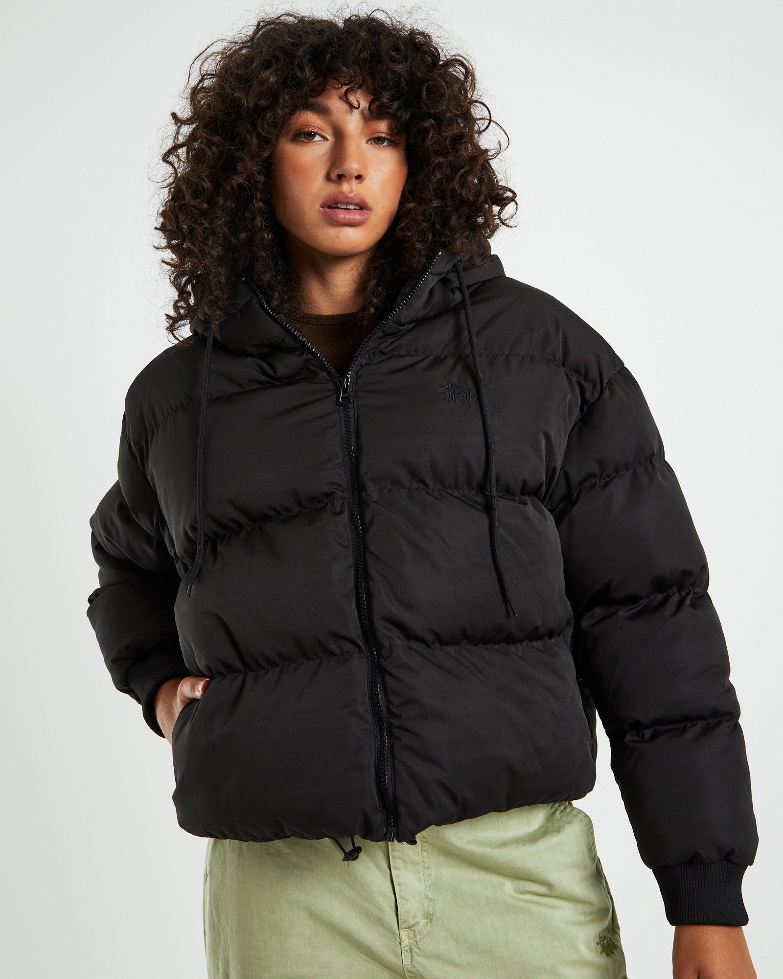 Graffitti Hooded Puffa Jacket Black BLACK