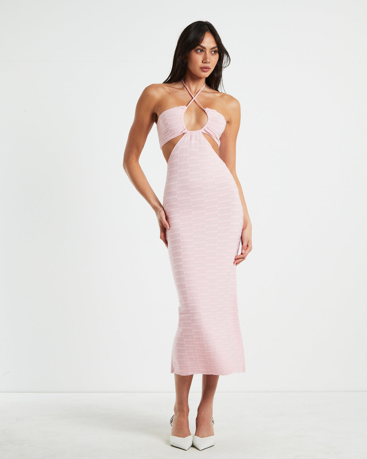 Alana Keyhole Knit Midi Dress in Pink PINK