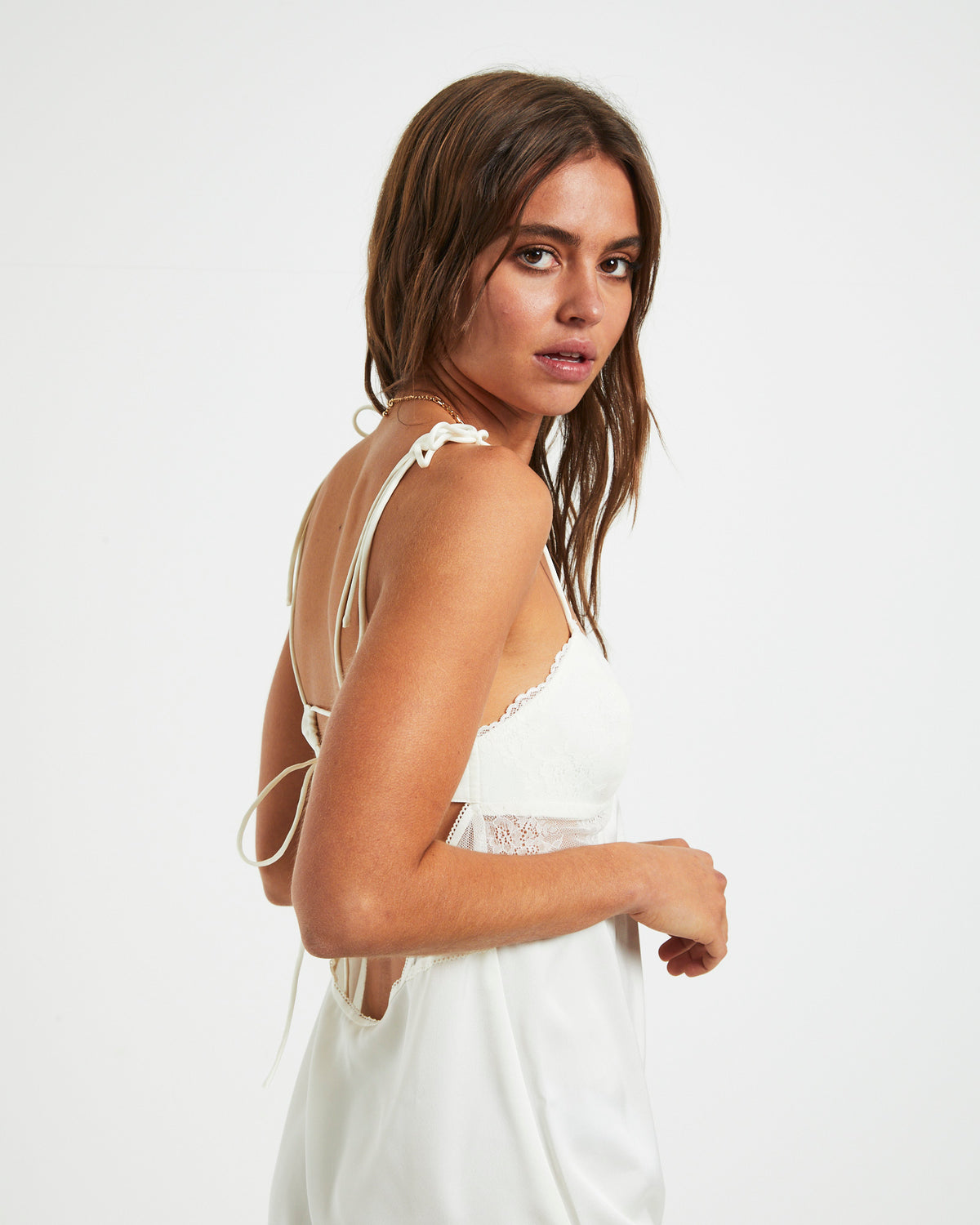 Liza Lace Insert Nighty Dress Cream OFF WHIT
