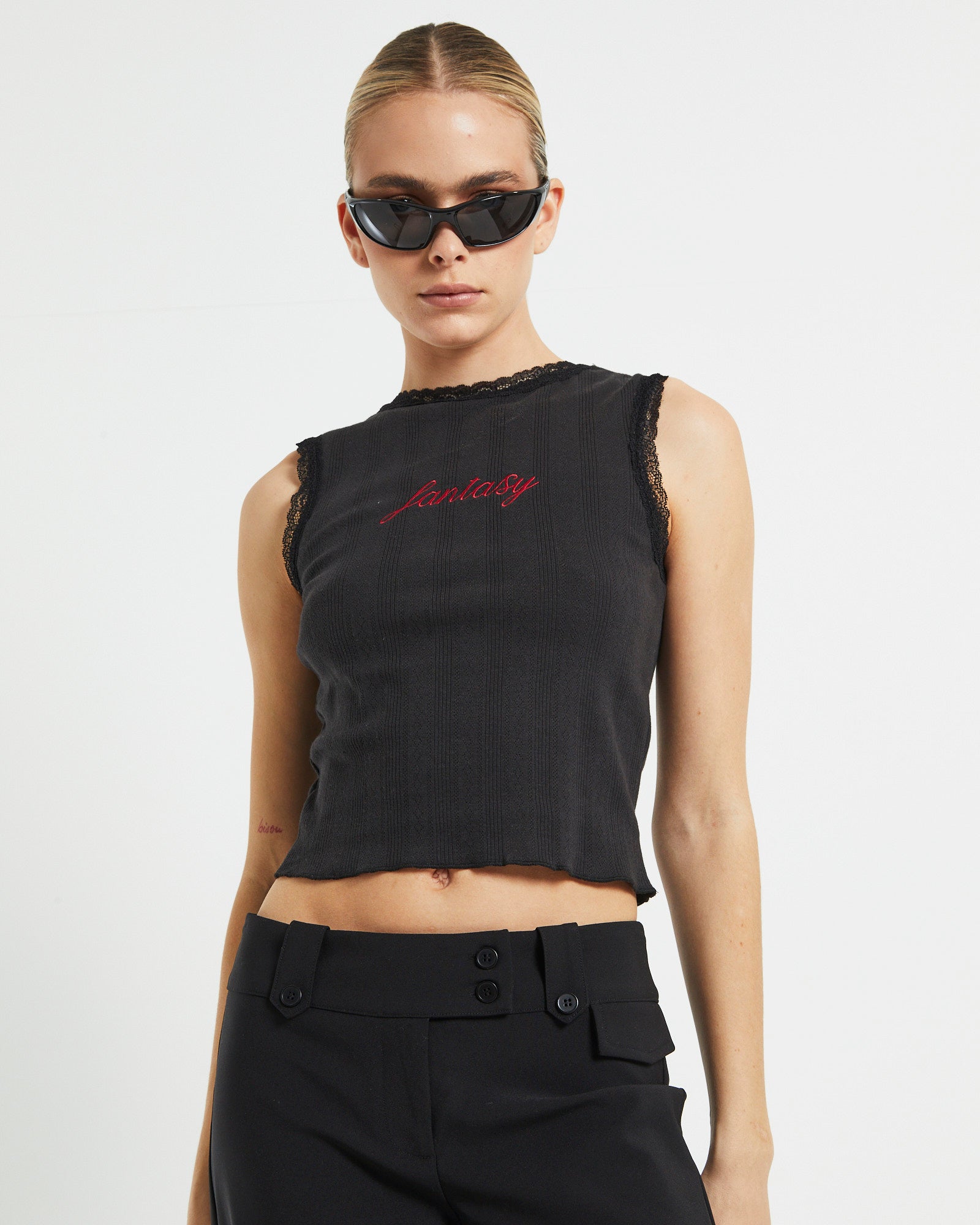 Fantasy Pointelle Tank Top in Black BLACK