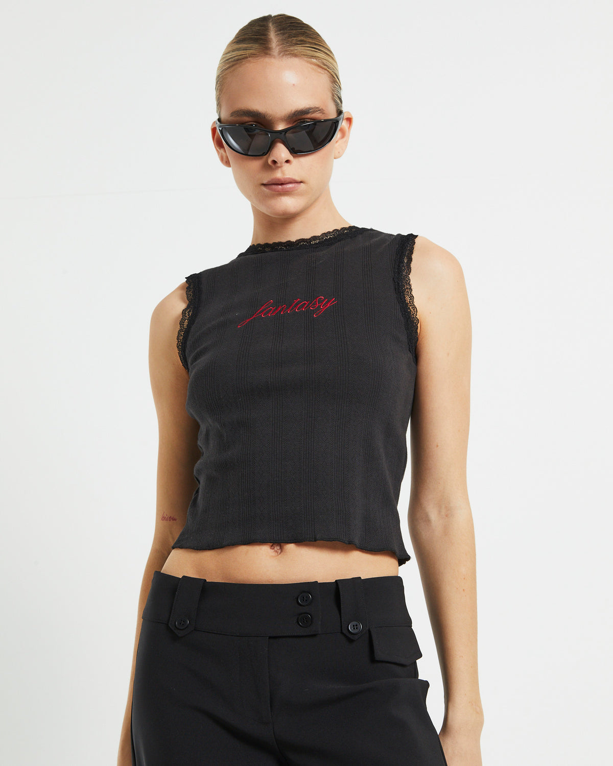 Fantasy Pointelle Tank Top in Black BLACK