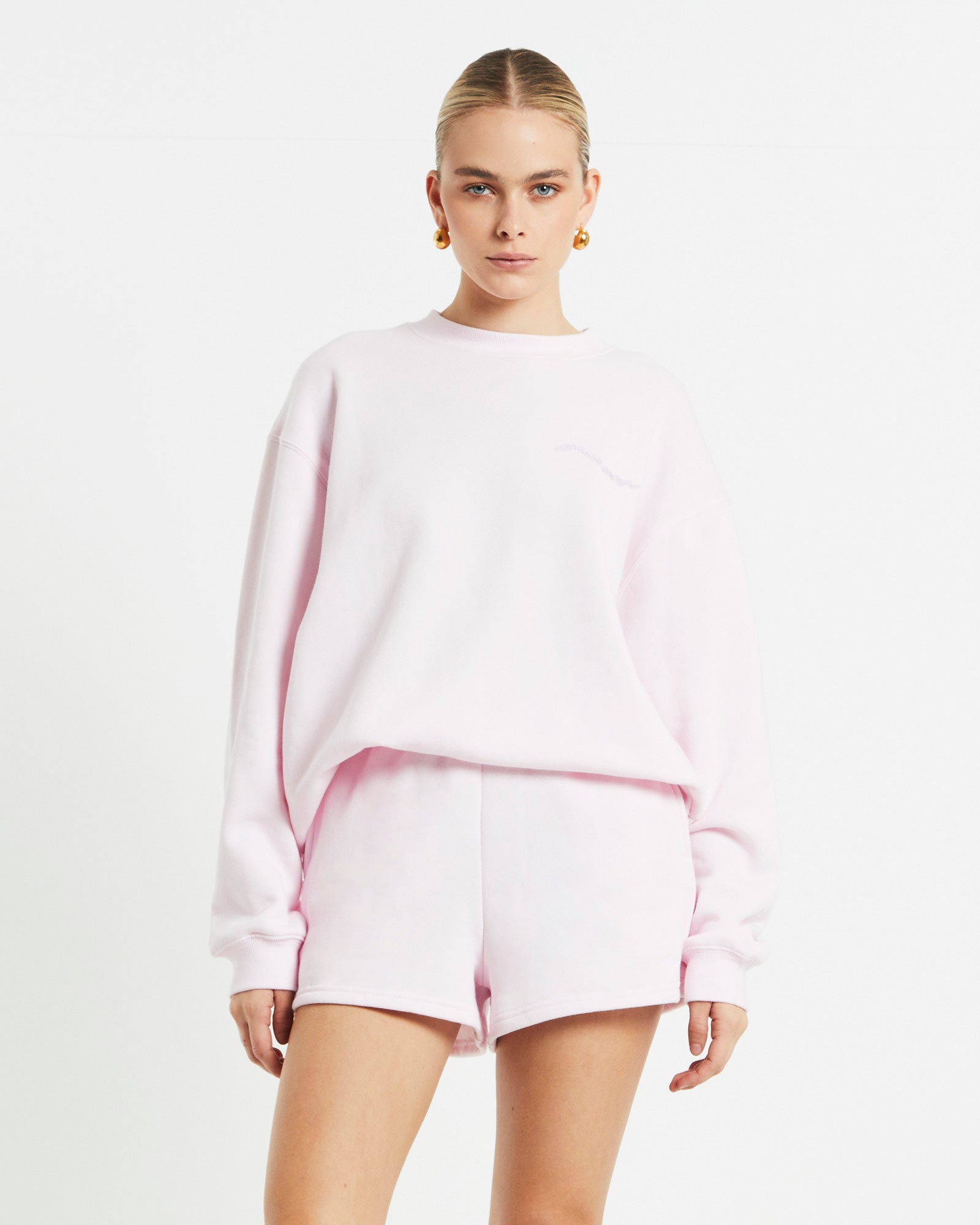Oversized Wave Origin Fleece Crewneck Jumper in Ballet Pink PINK