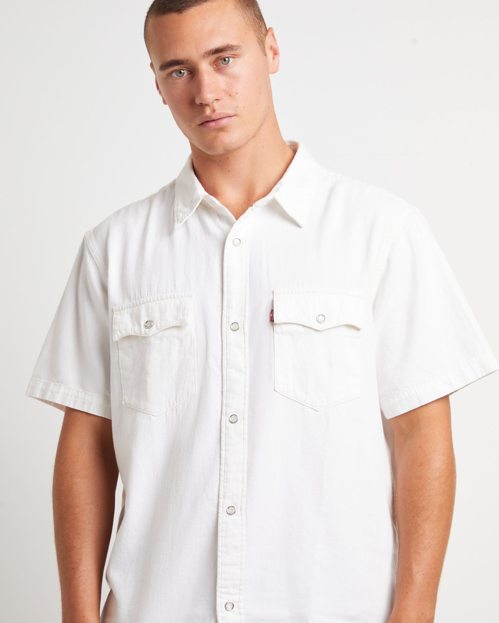 Short Sleeve Relaxed Fit Western Shirt in Newman Ecru NATURAL