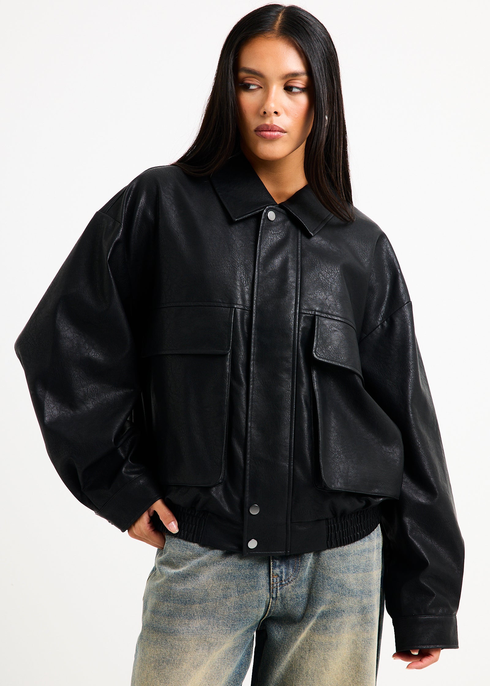Jen Oversized Patch Pocket Jacket BLACK