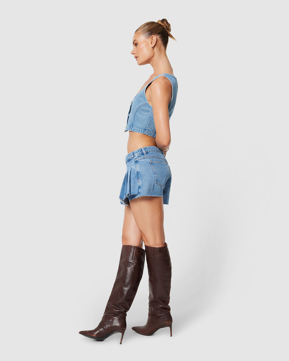 Suga Denim Crop Top Gigi MID BLUE