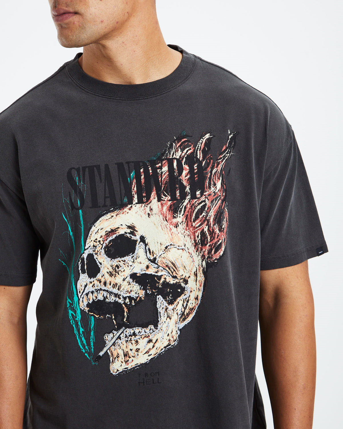 Flame Skull T-Shirt Vintage Black BLACK