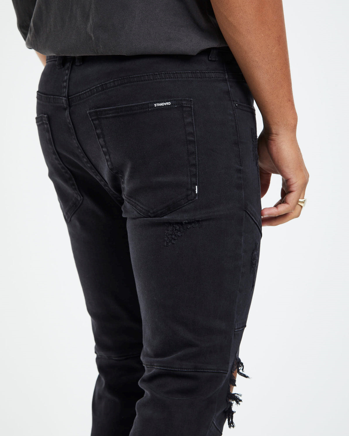 Offset Panel Skinny Jeans Flat Black BLACK
