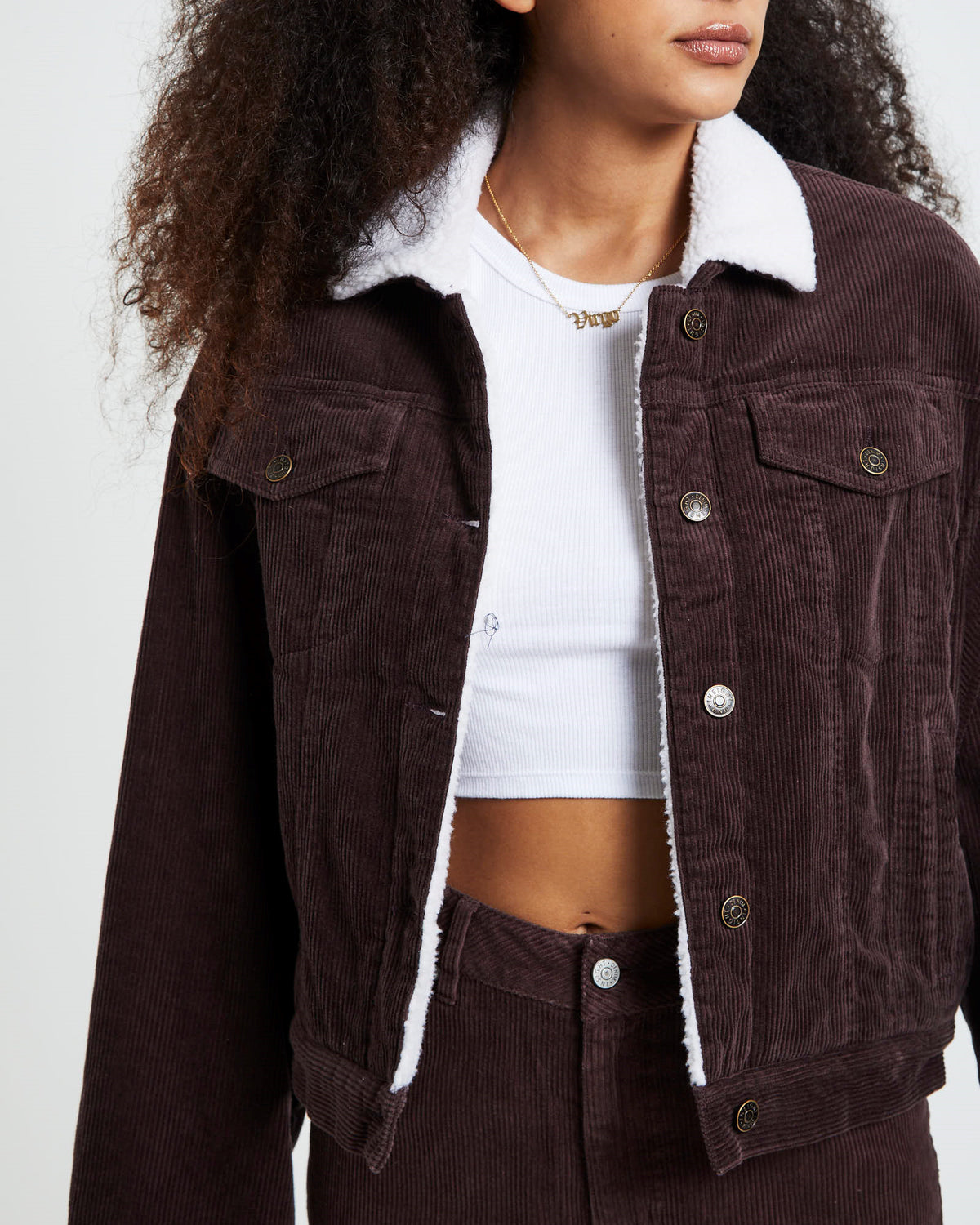 Kenny Baggy Cord Borg Jacket Chocolate Brown BROWN