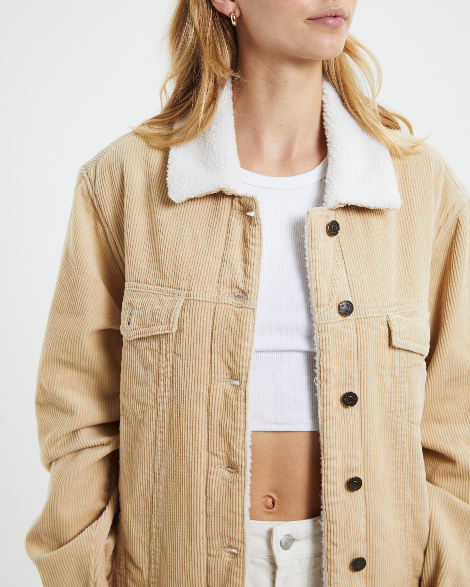 Athena Borg Longline Cord Jacket Oat