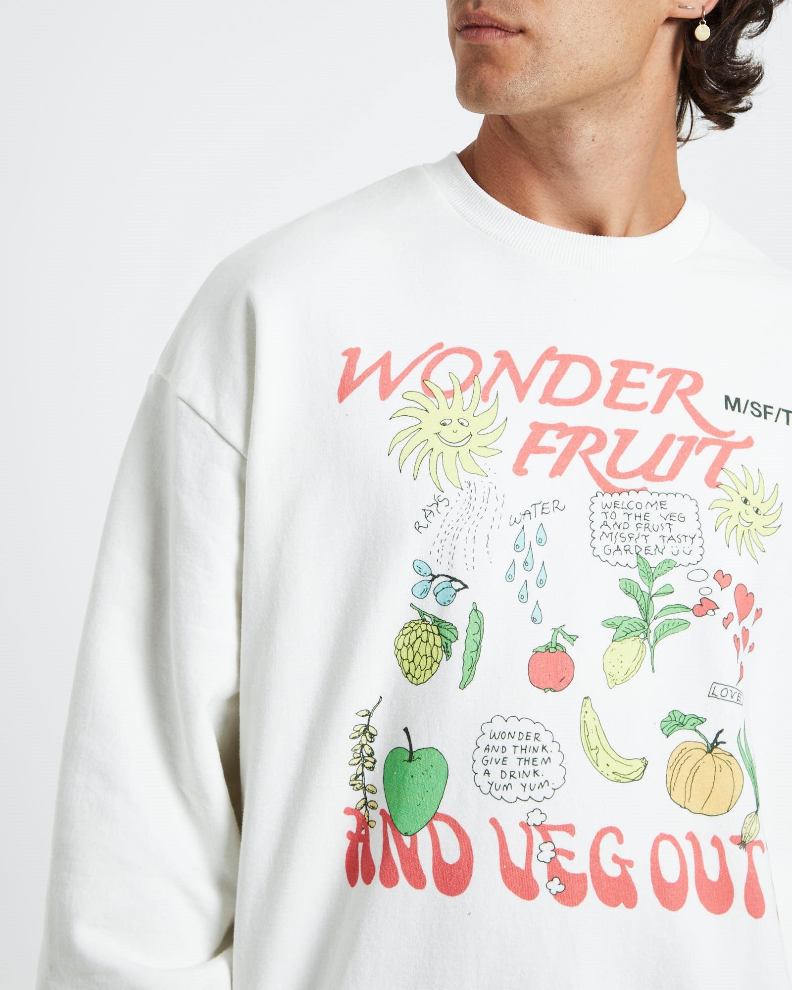 Wonder Fruit Crew Fleece Jumper Washed White WHITE