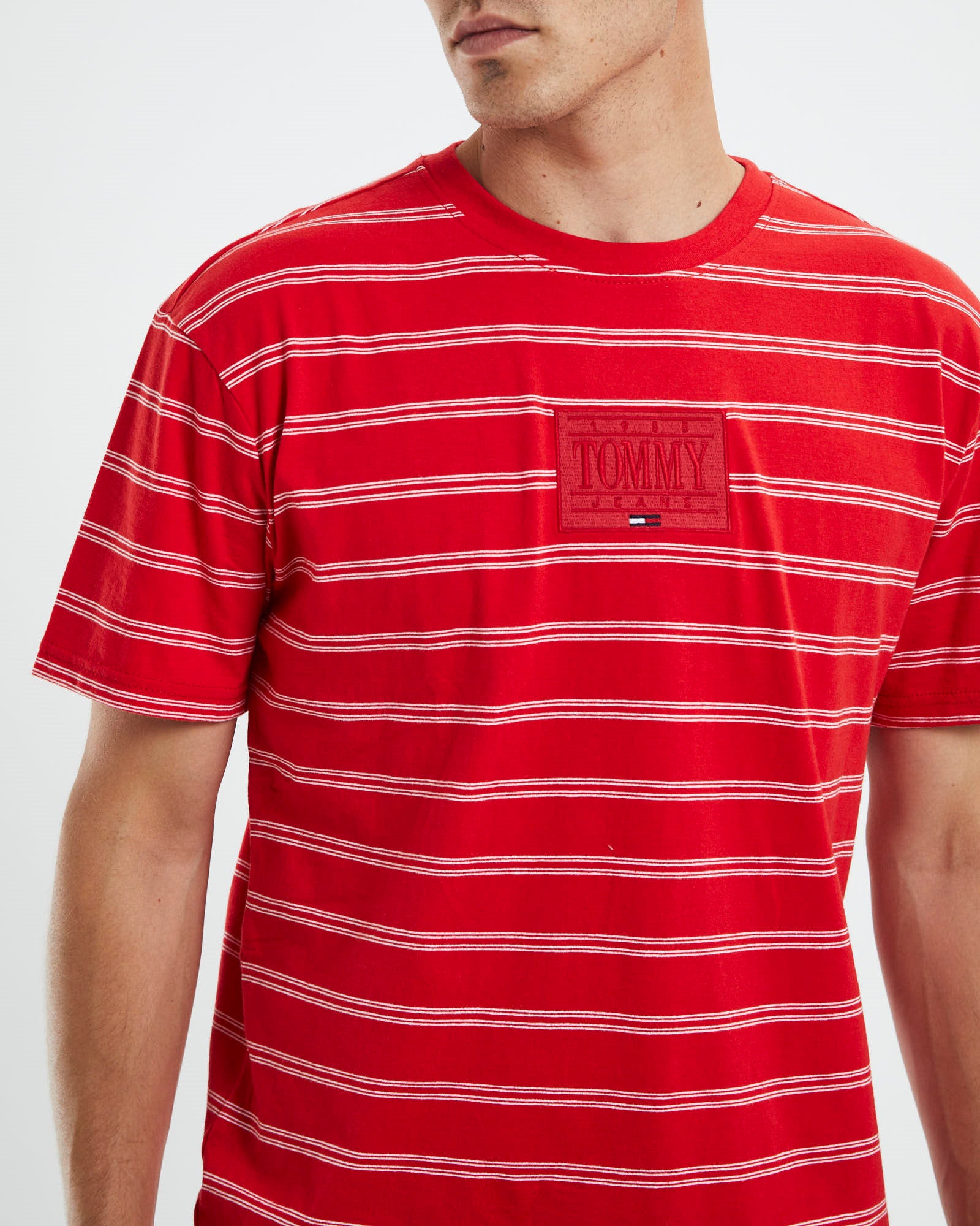 TJM Tonal Logo Stripe T-Shirt Deep Crimson Red Stripe CRIMSON