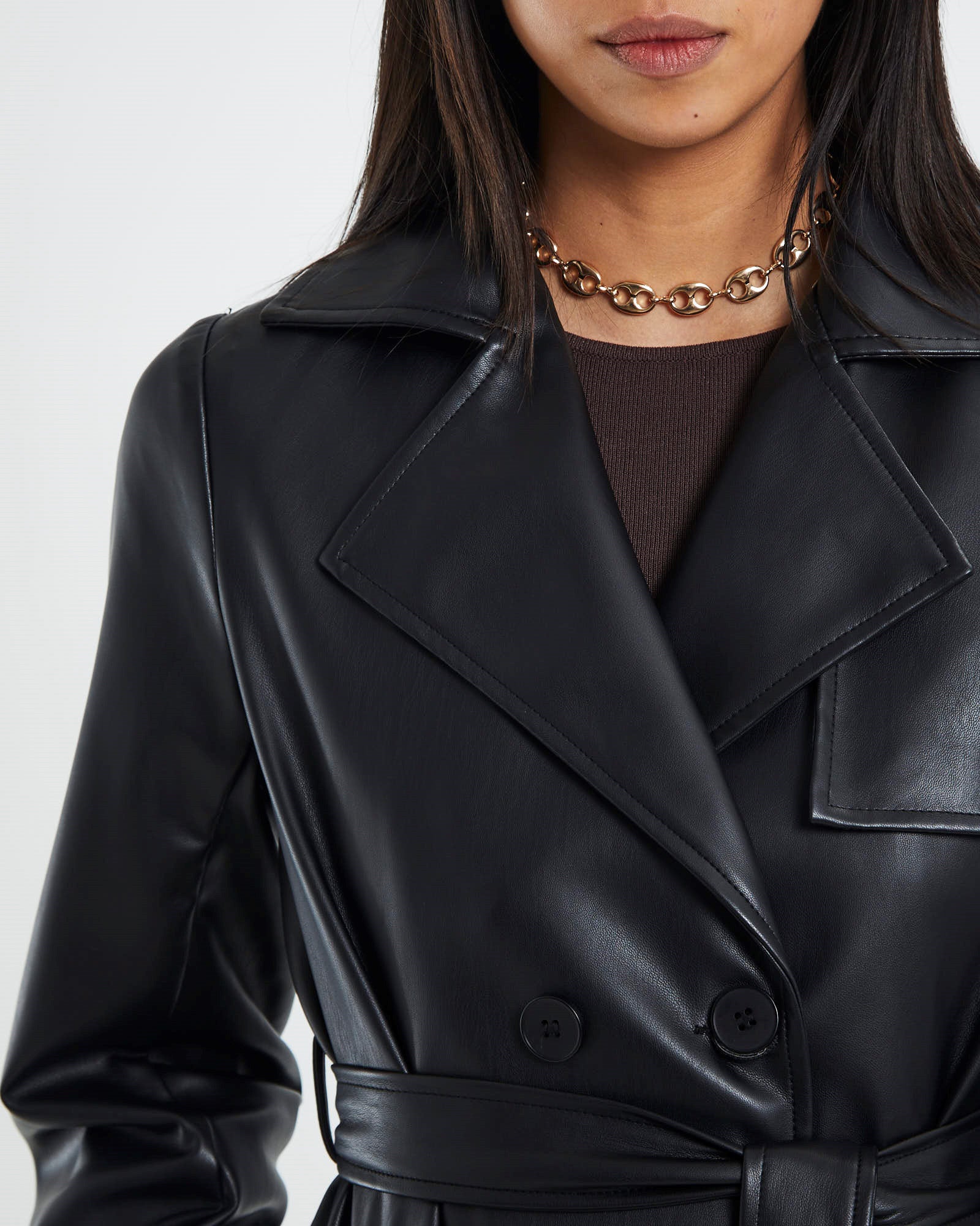 Alexia Imitation Leather Trench Coat Black BLACK