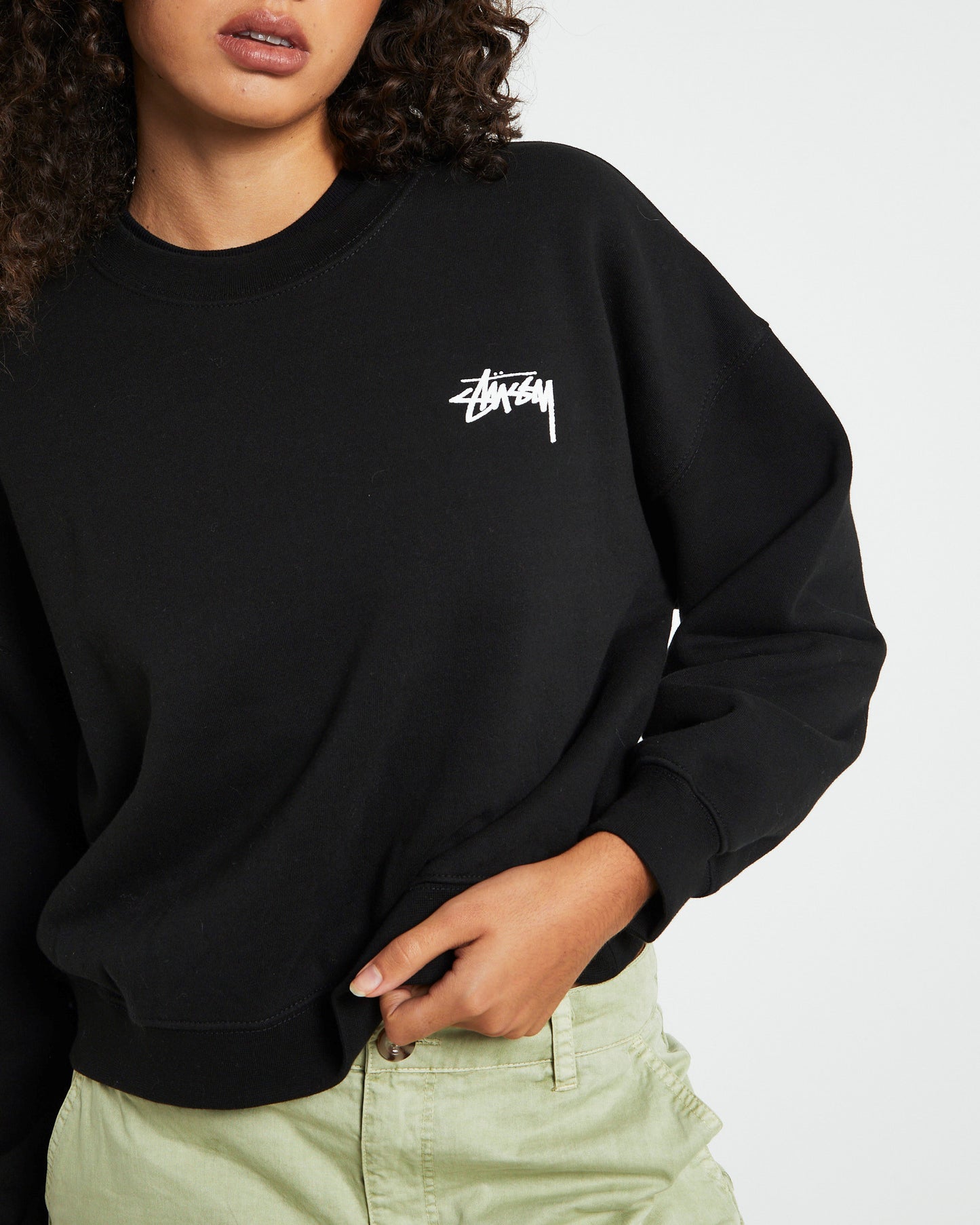 Dice Cropped Crew Jumper Black