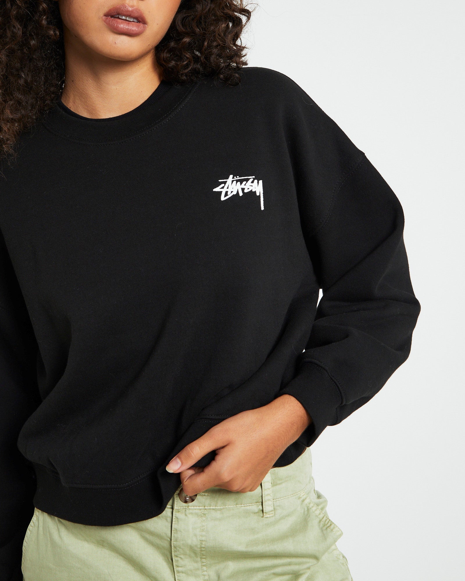 Dice Cropped Crew Jumper Black BLACK