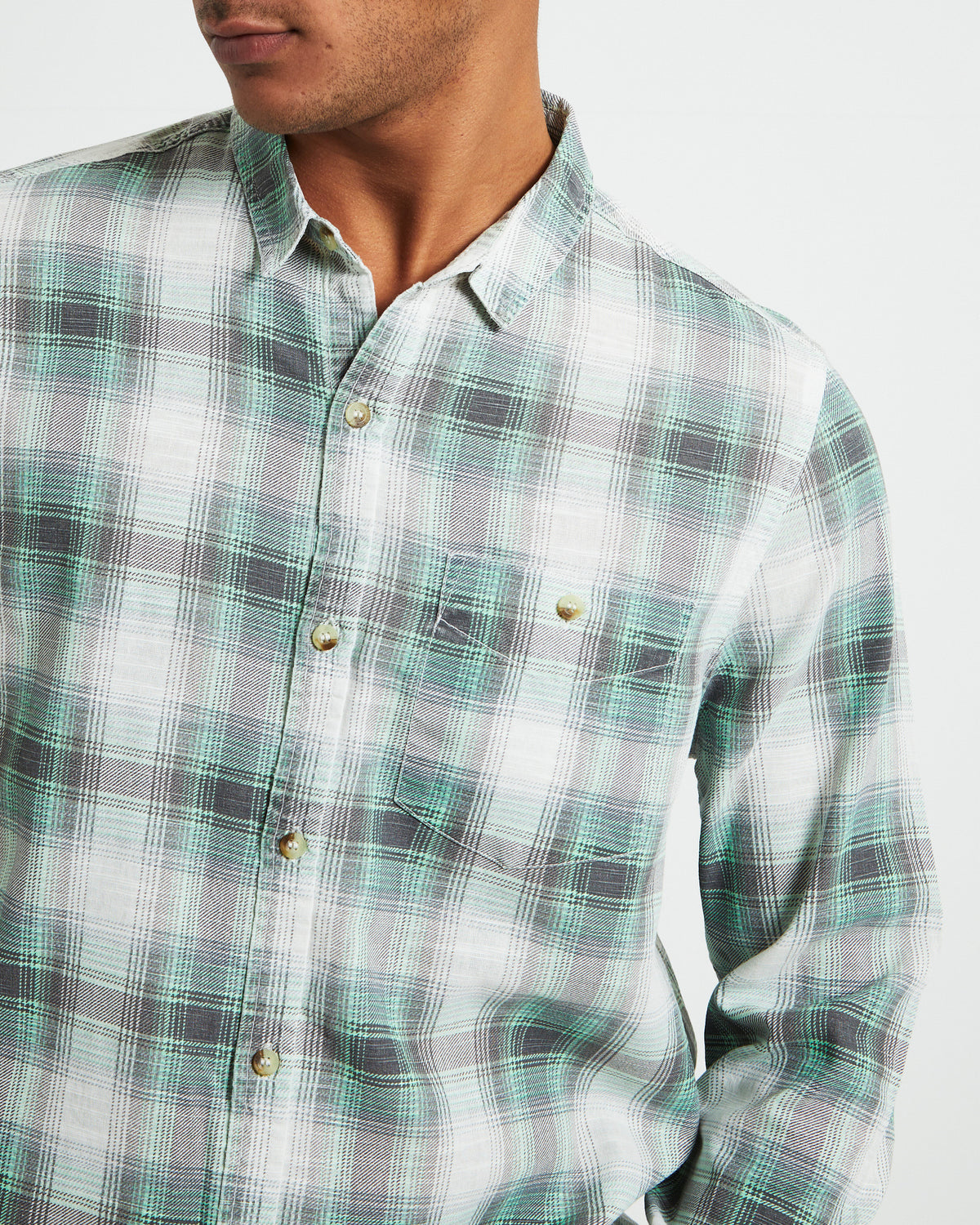Men At Work Tradie Check Long Sleeve Shirt in Moss Green GREEN