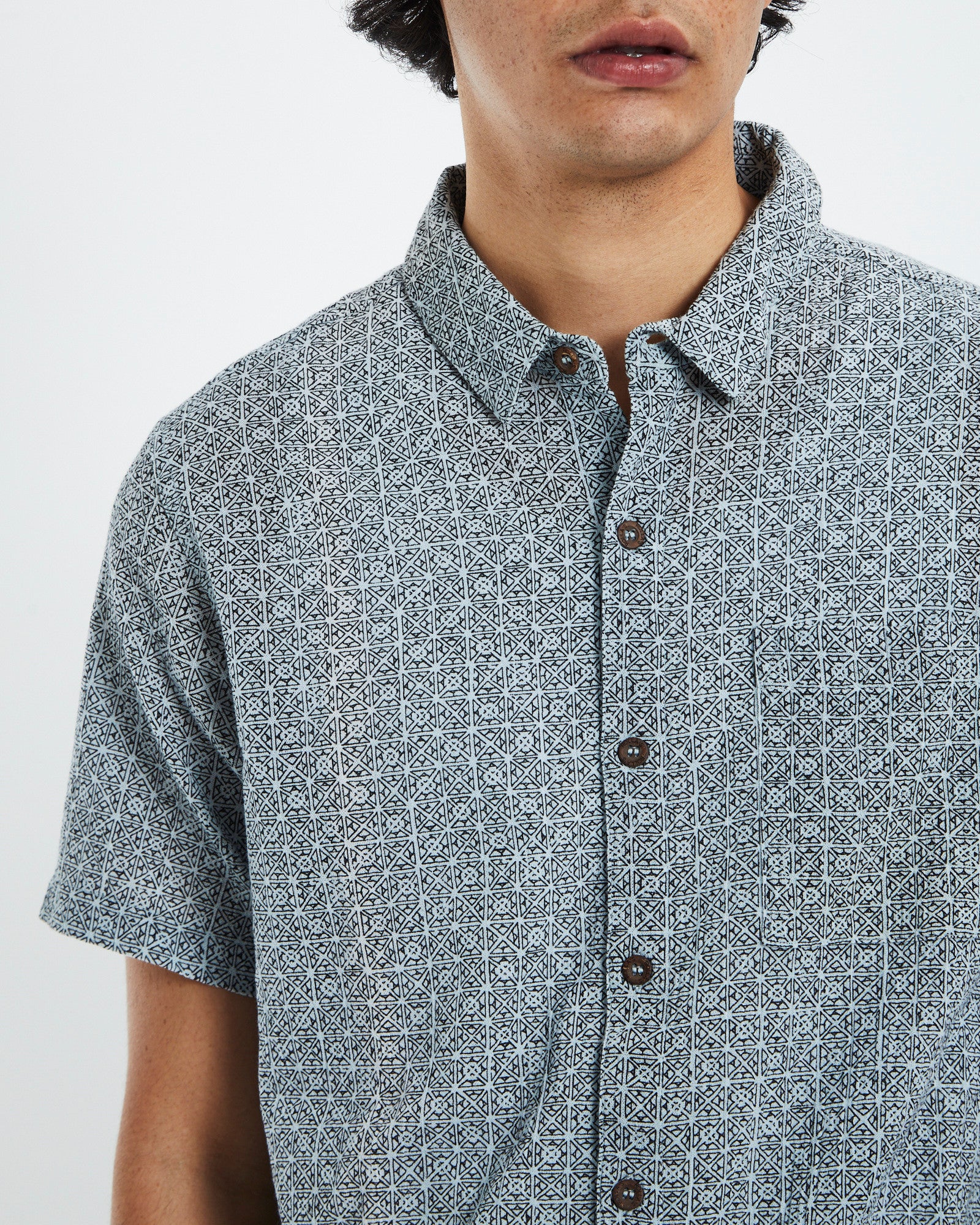Bon Tiki Short Sleeve Shirt Smoke Blue BLUE
