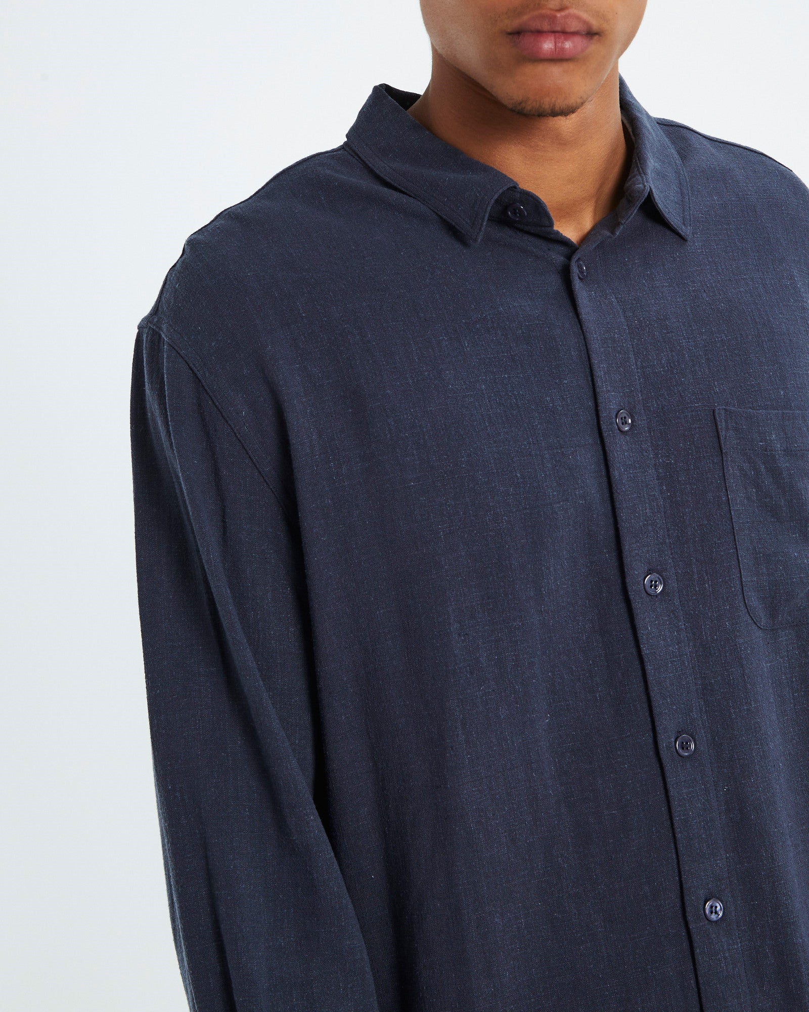 Harrison Linen Long Sleeve Shirt Navy NAVY
