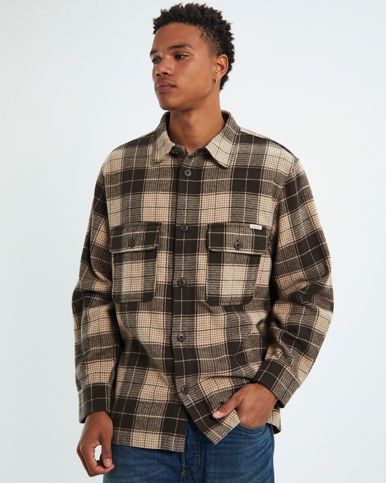 Windsor Check Long Sleeve Overshirt Umber BROWN
