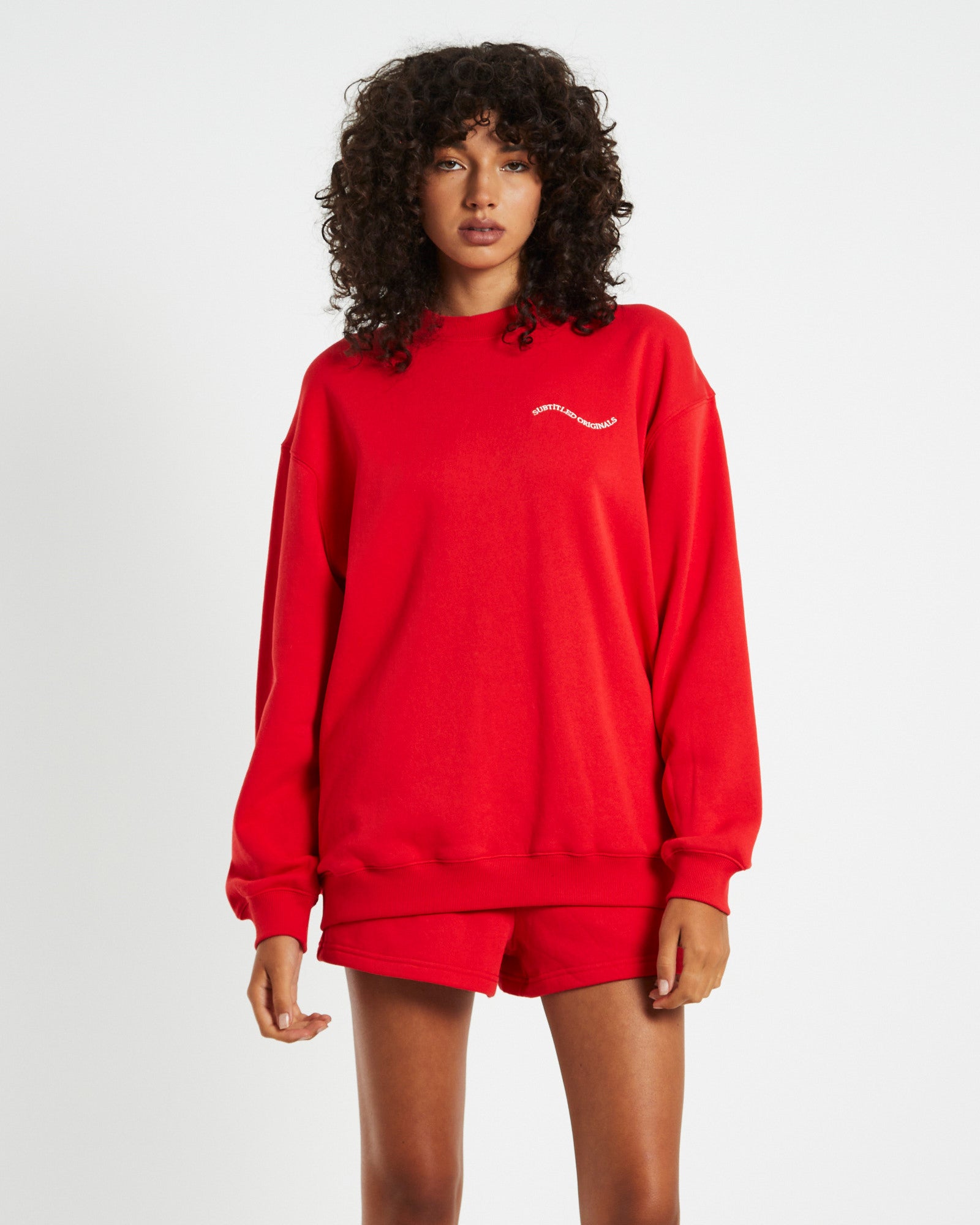 Oversized Wave Origin Fleece Crew Jumper Red RED
