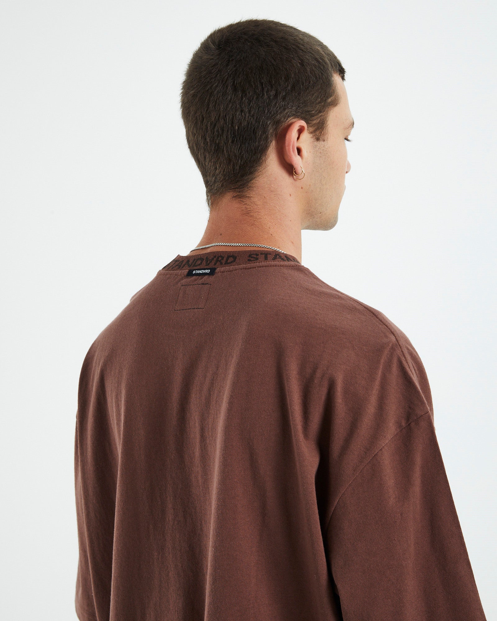 Collar Short Sleeve T-Shirt Dirty Brown BROWN