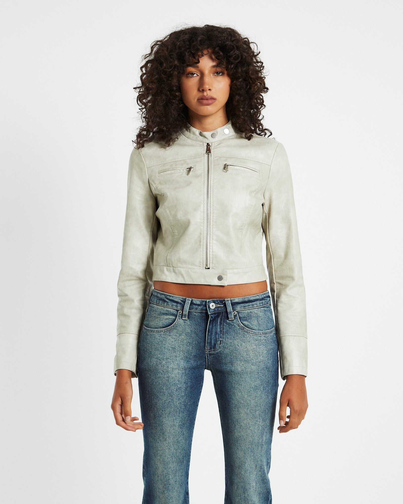 Pandora Moto Leather Look Jacket Cream WHITE