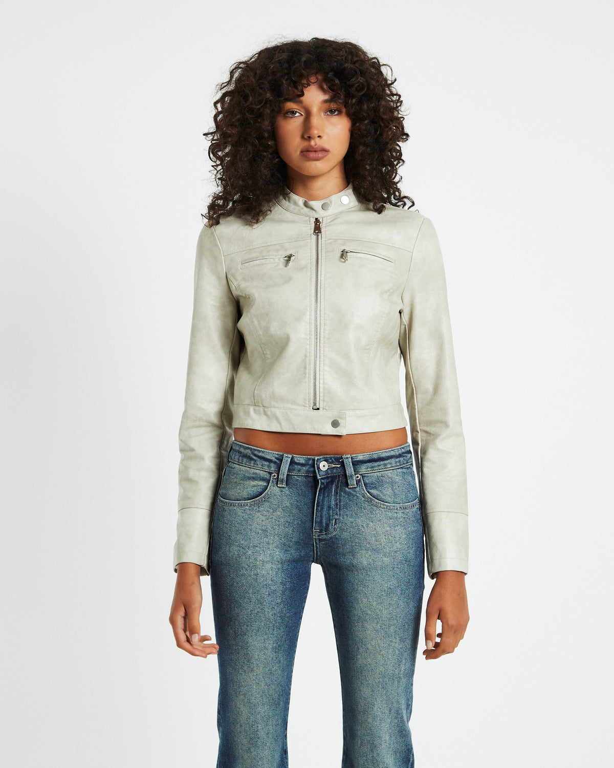 Pandora Moto Leather Look Jacket Cream WHITE