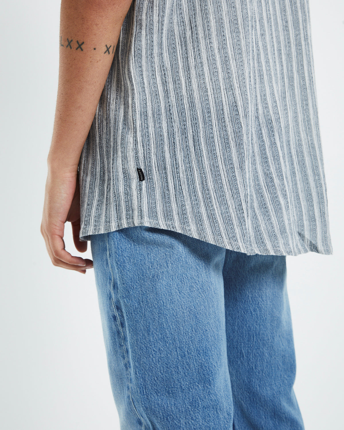 Bon Sun Stripe Short Sleeve Shirt Grey GREY