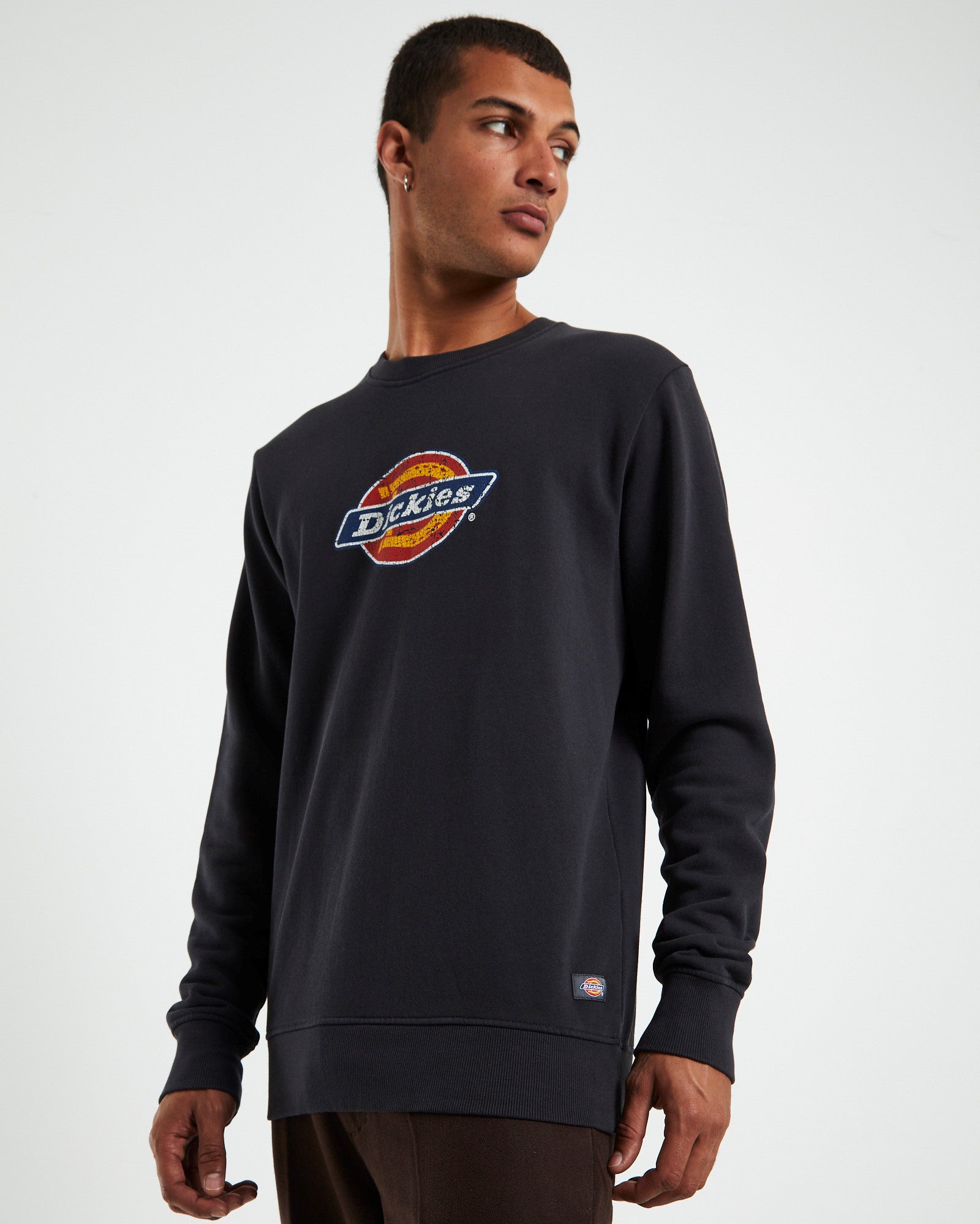 Classic Logo Distressed Crewneck Jumper Black BLACK