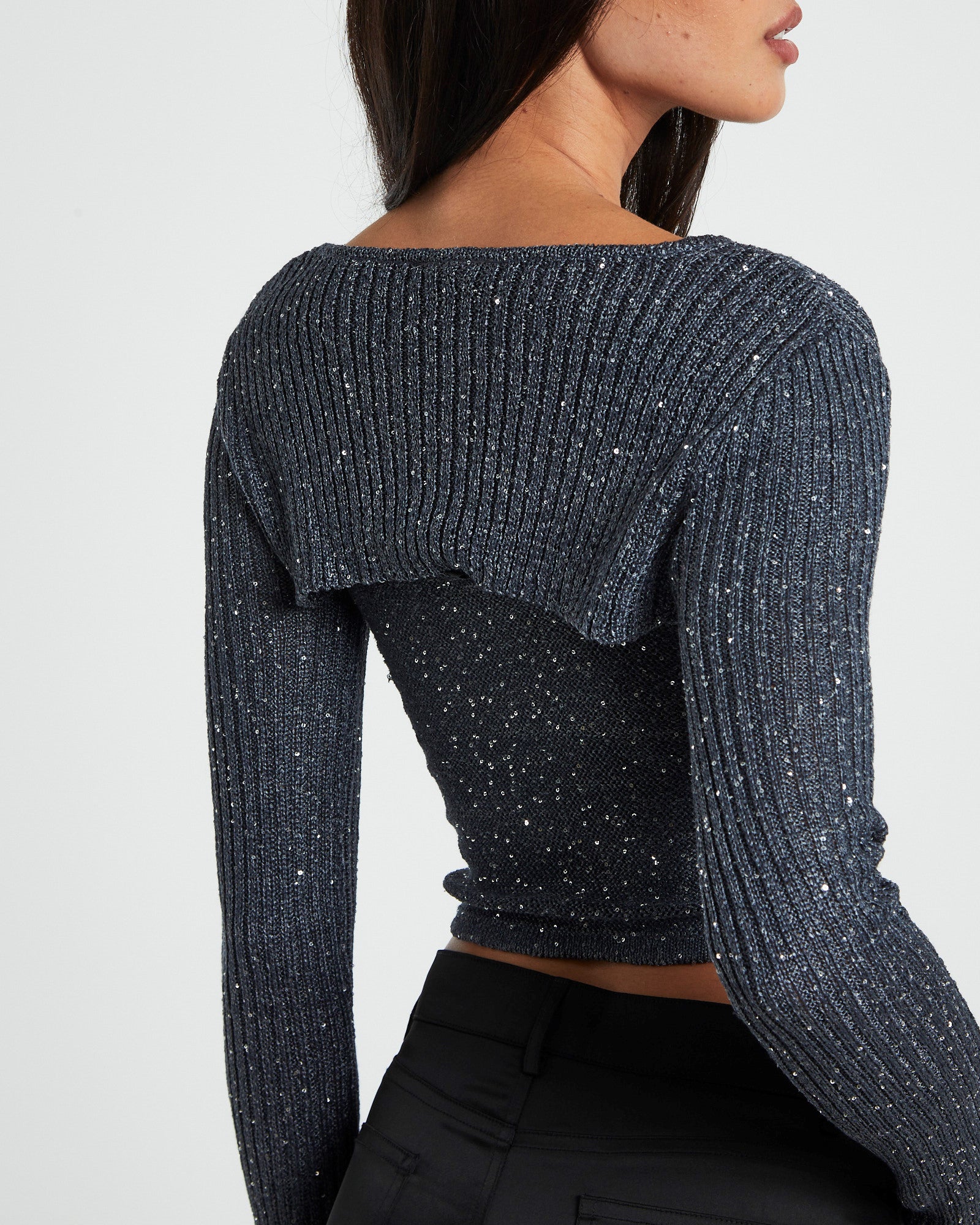 Pixie Metallic Long Sleeve Knit Bolero Grey SILVER