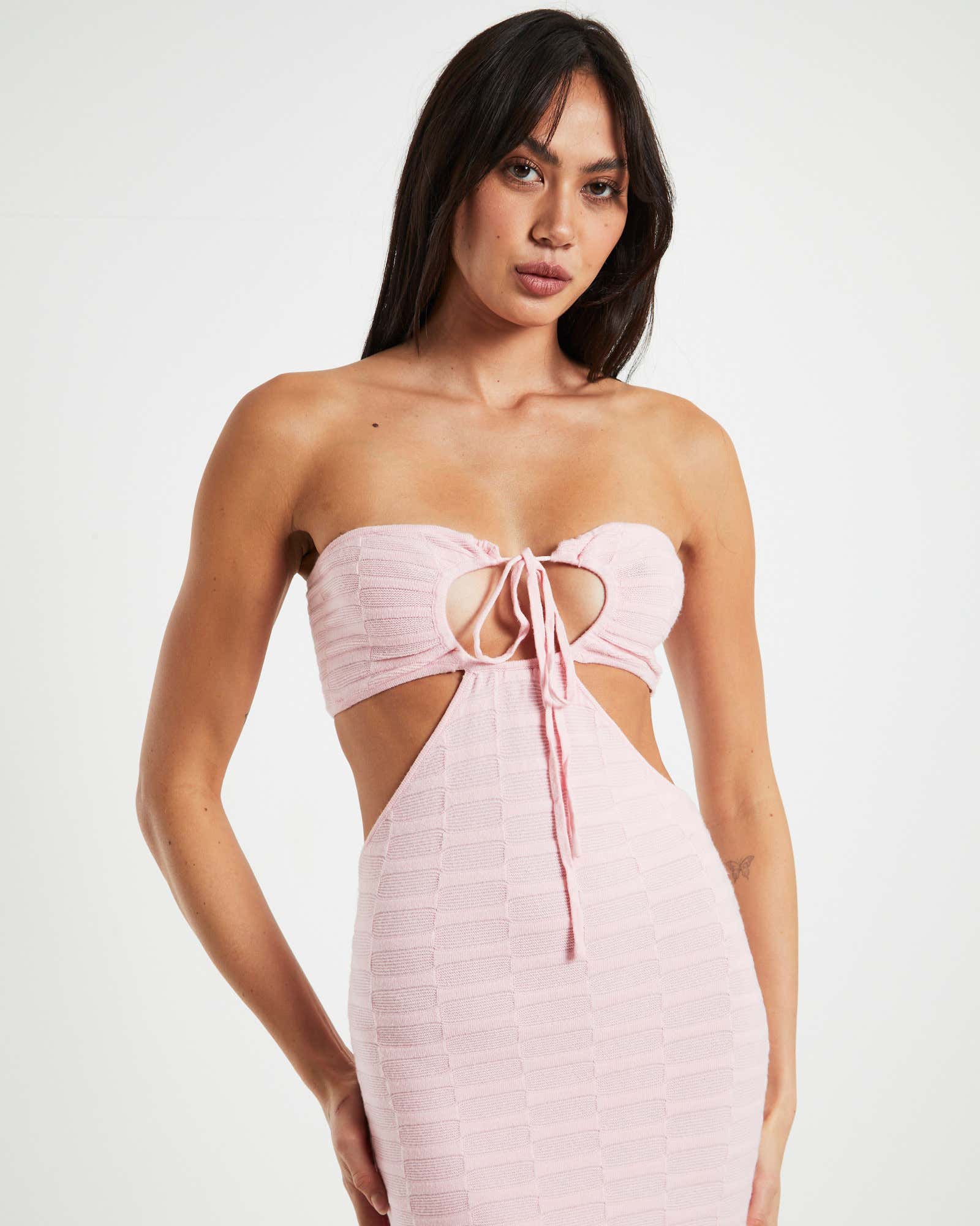 Alana Keyhole Knit Midi Dress in Pink PINK