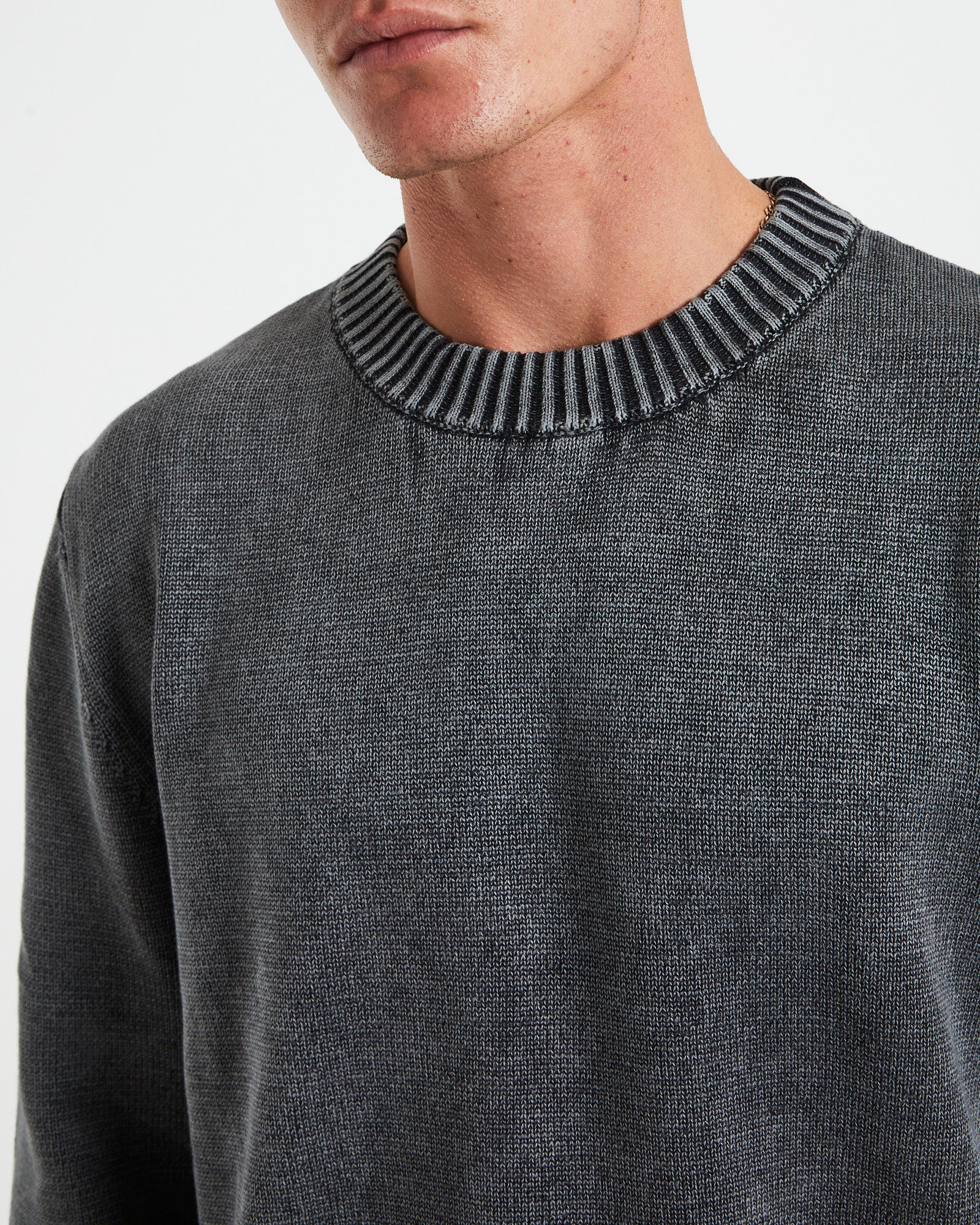 Strummer Acid Wash Long Sleeve Knit in Dark Charcoal GREY