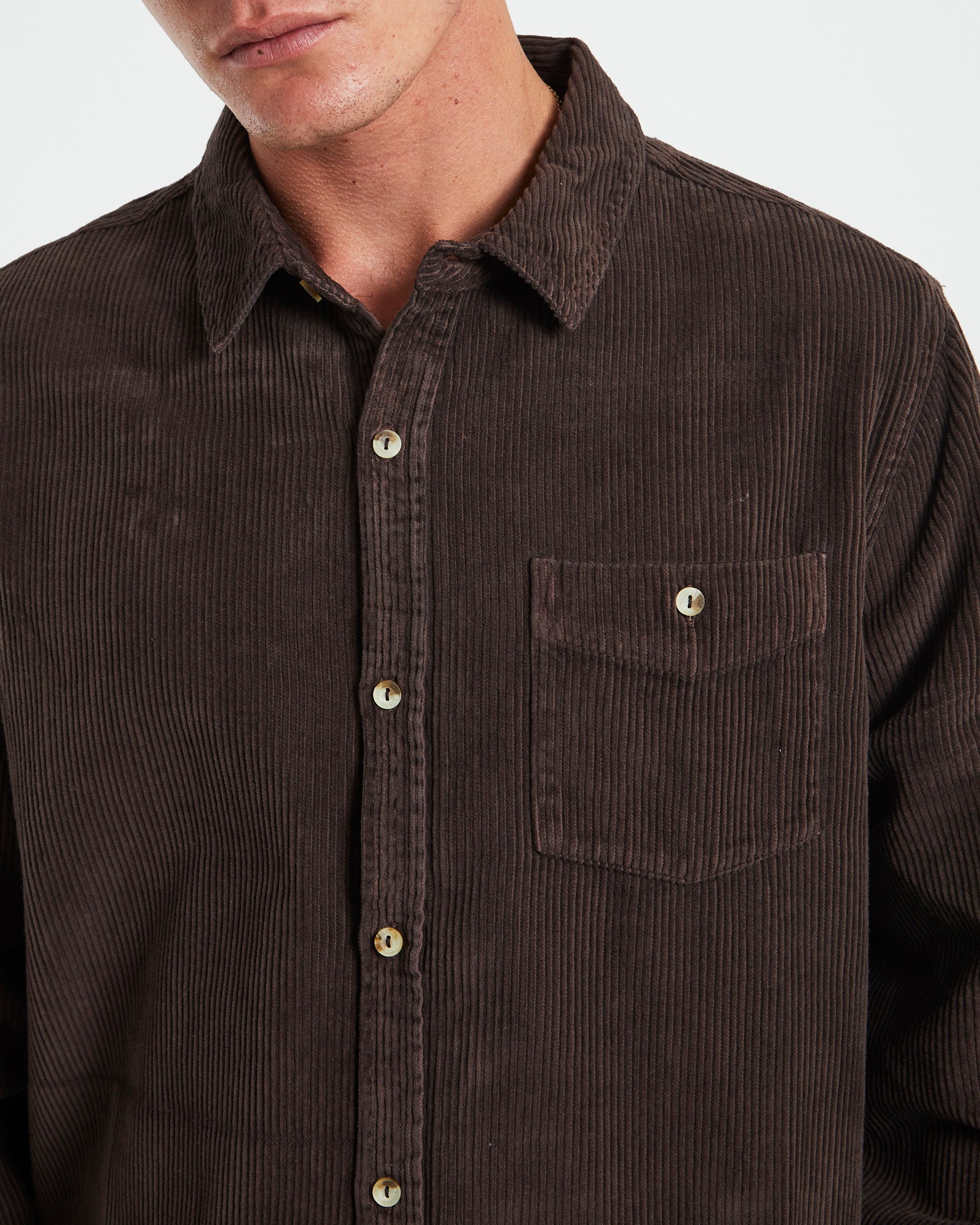 Men At Work Fat Cord Long Sleeve Shirt in Brown BROWN