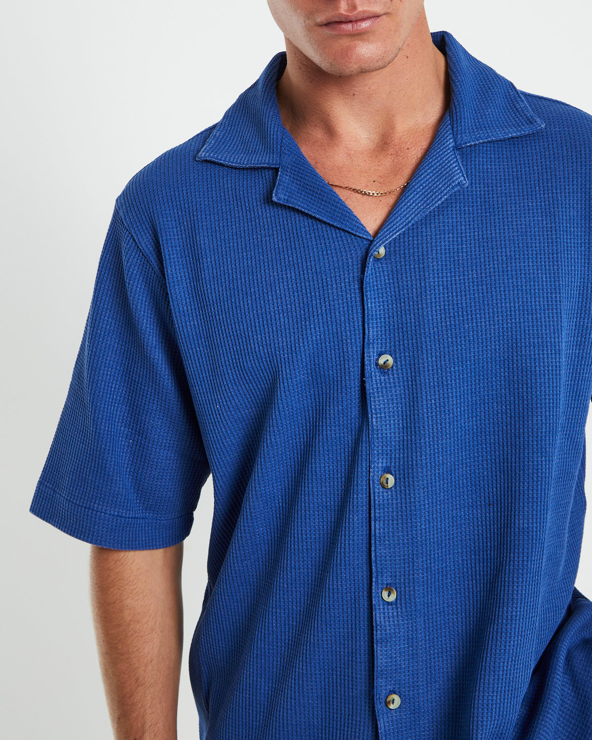 Waffle Bowler Short Sleeve Shirt in Cobalt Blue BLUE