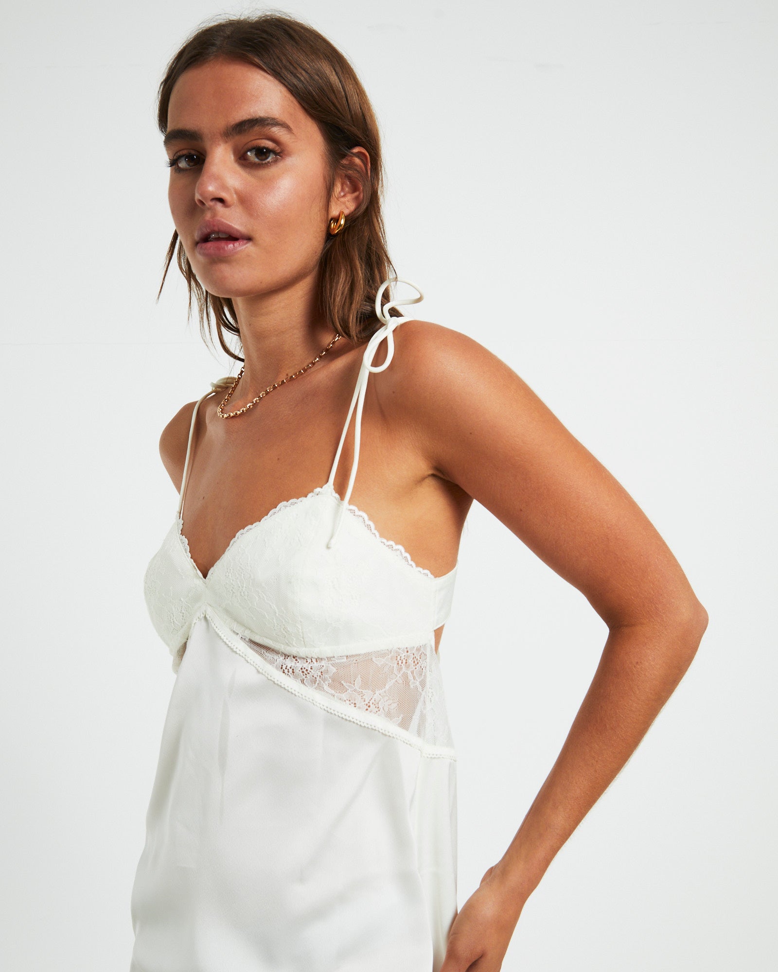 Liza Lace Insert Nighty Dress Cream OFF WHIT