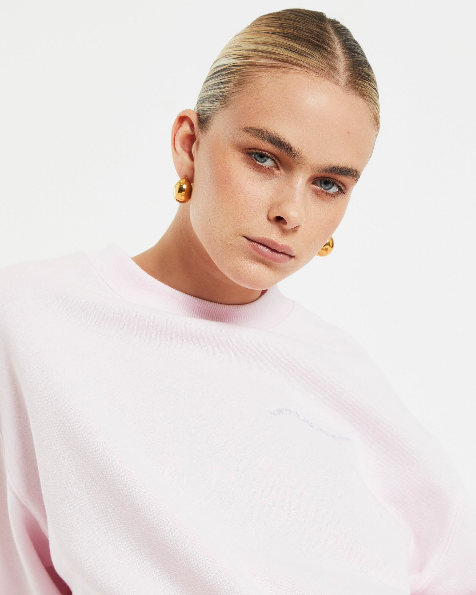 Oversized Wave Origin Fleece Crewneck Jumper in Ballet Pink PINK