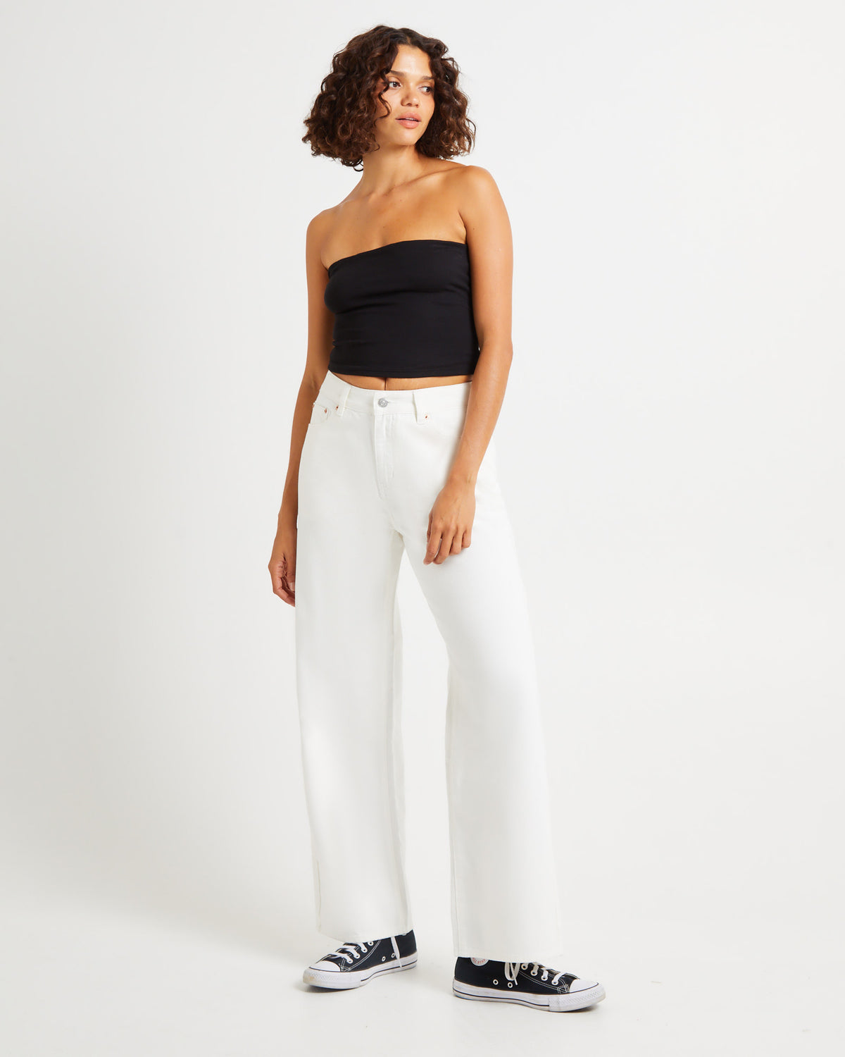 Alexa Mid Rise Relaxed Denim Jeans WHITE