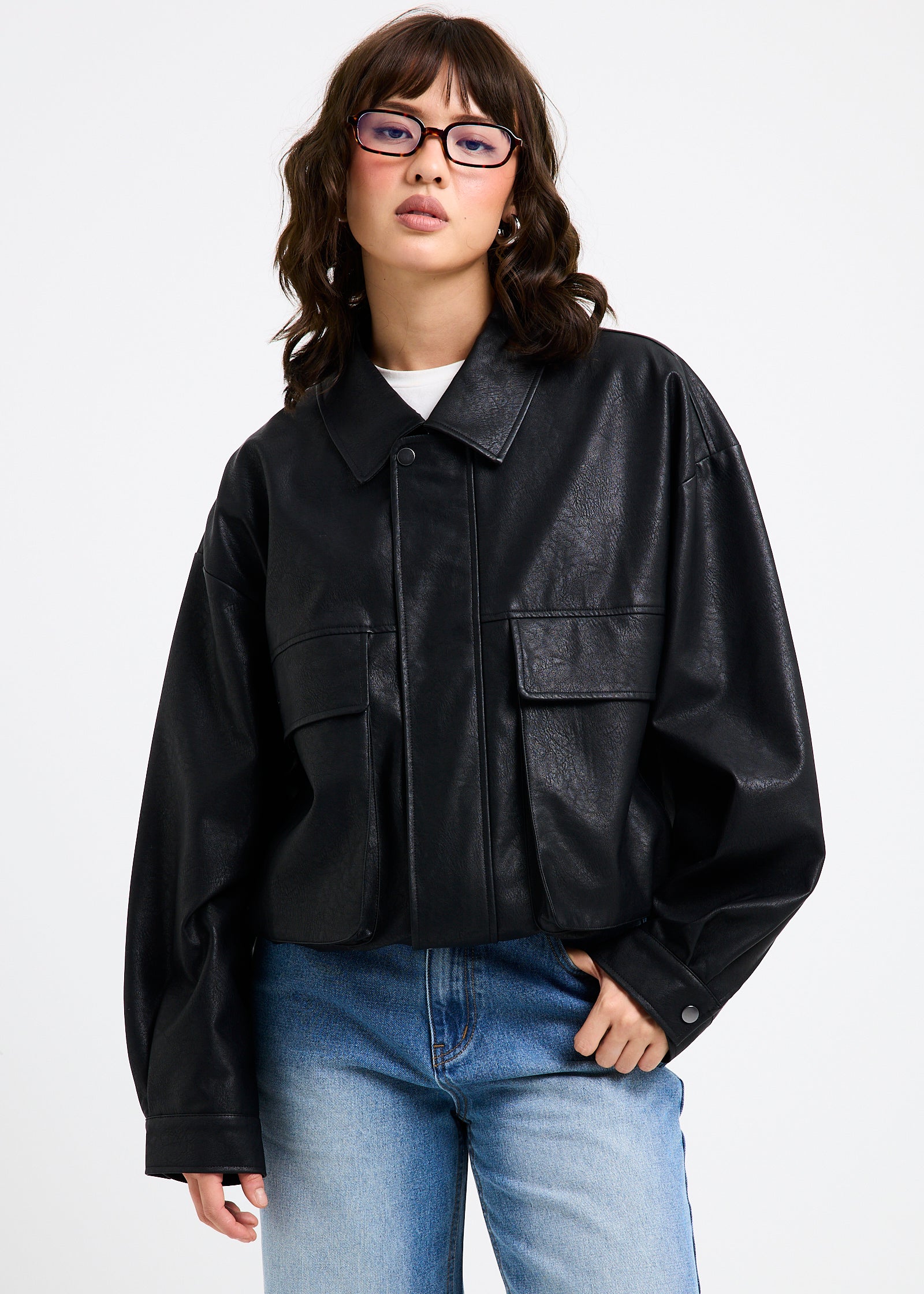 Jen Oversized Patch Pocket Jacket BLACK