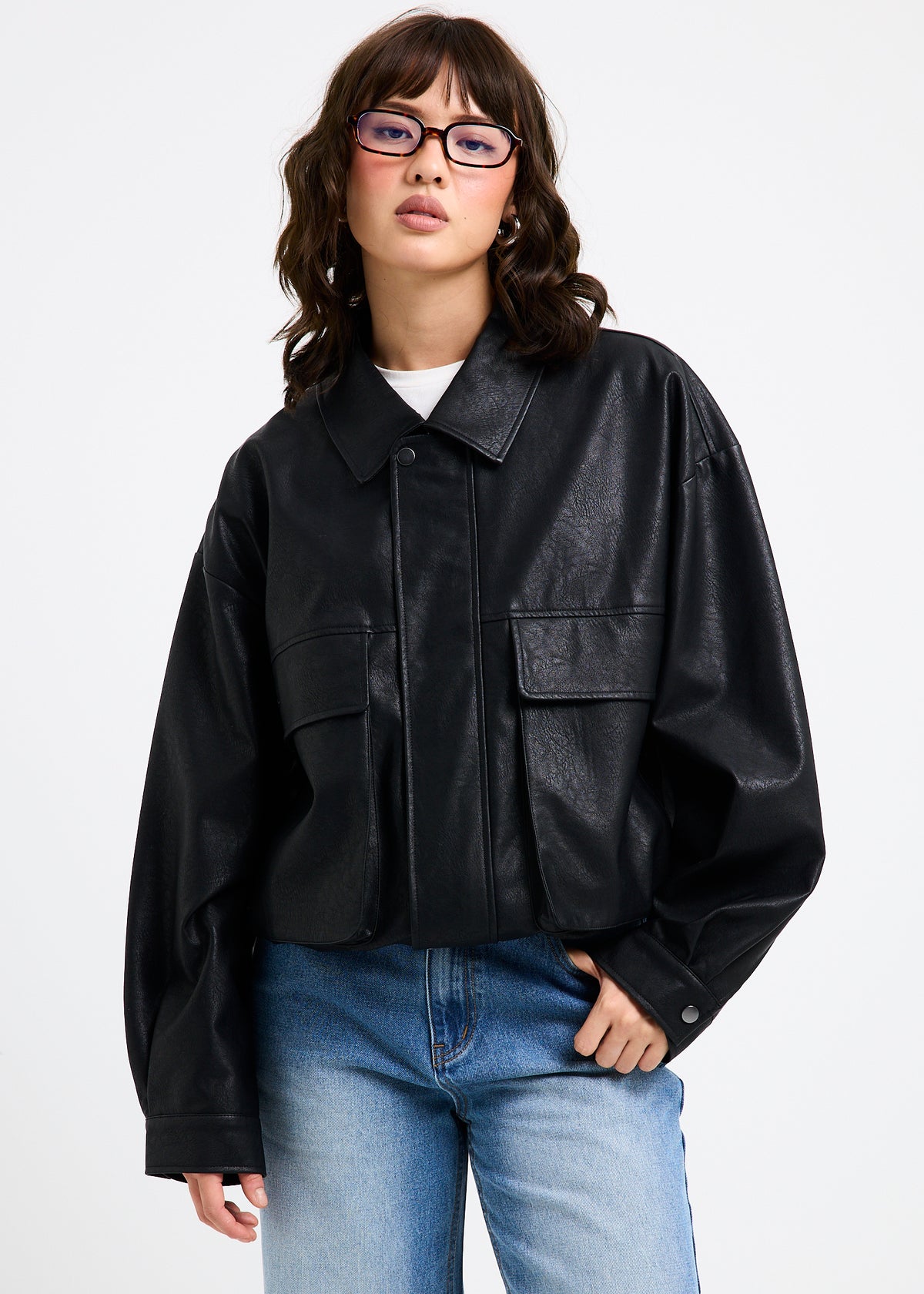 Jen Oversized Patch Pocket Jacket BLACK