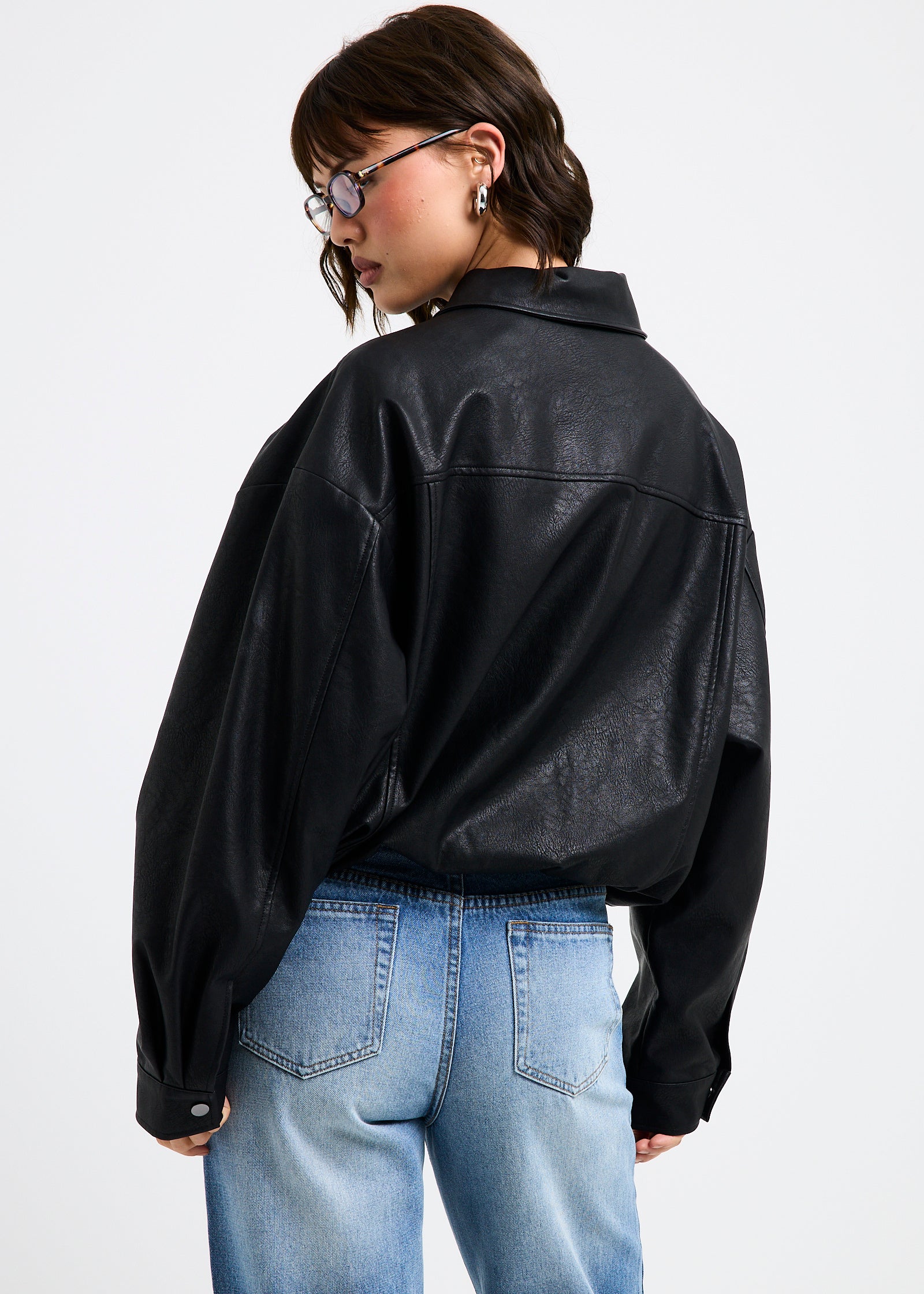 Jen Oversized Patch Pocket Jacket BLACK