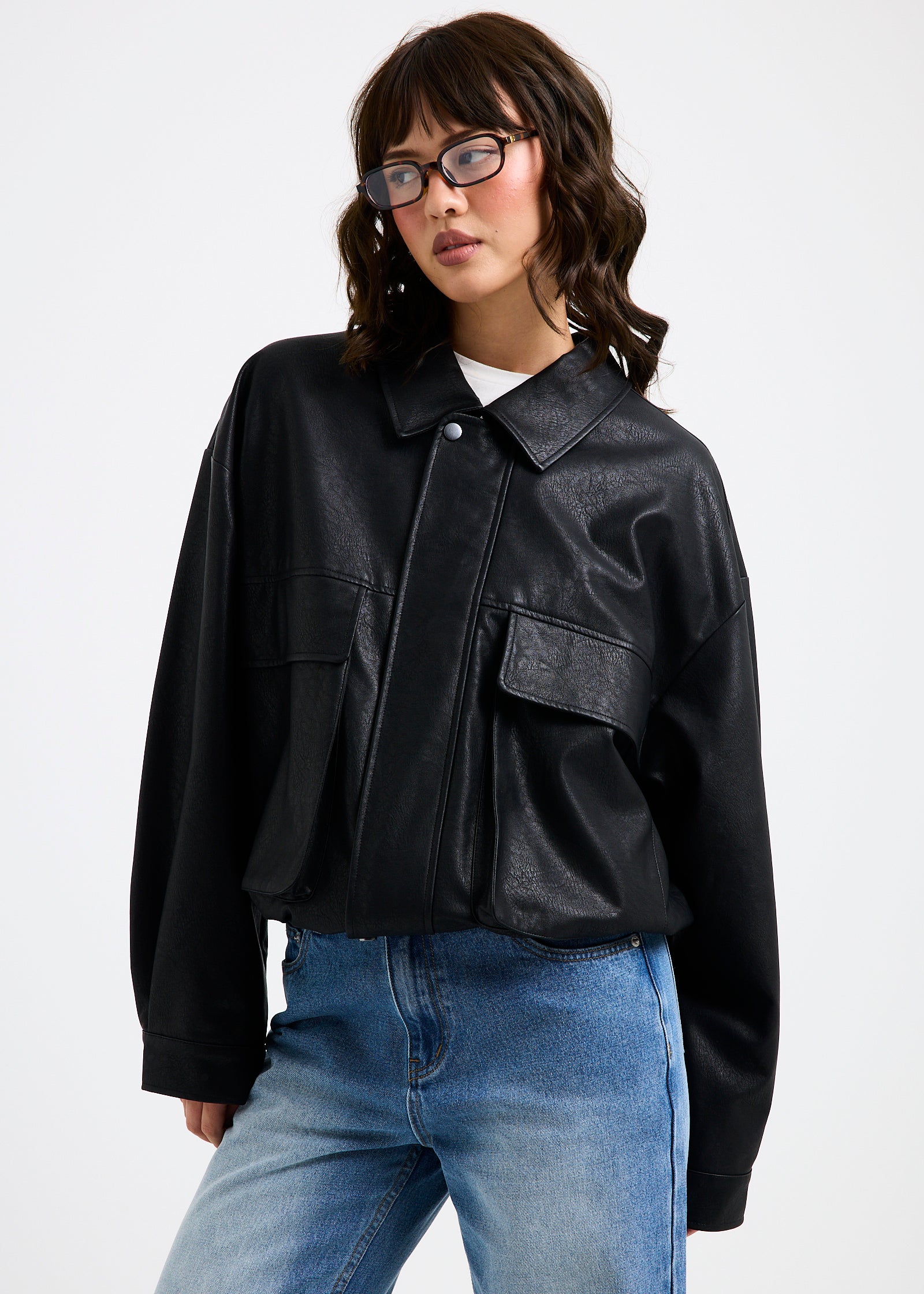 Jen Oversized Patch Pocket Jacket BLACK